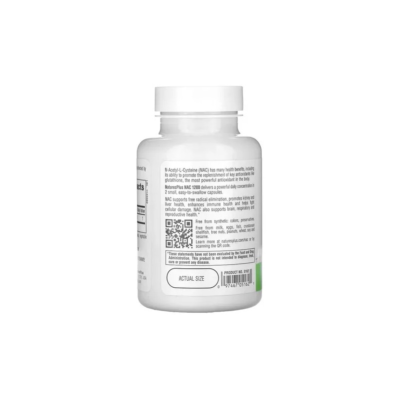 Suplemento N-Acetil-L-Cisteína NAC de NaturesPlus en Cápsulas 1200 mg