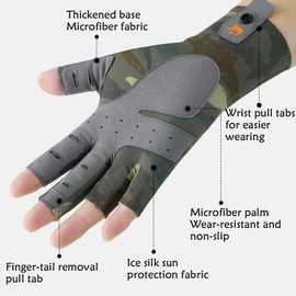 Glowjoy Fishing Gloves, UV Protection Gloves, Cycling Gloves Men Summer, Breathable, Non-Slip for Men and Women, Fishing, Fingerless, Cycling, Running (XL)