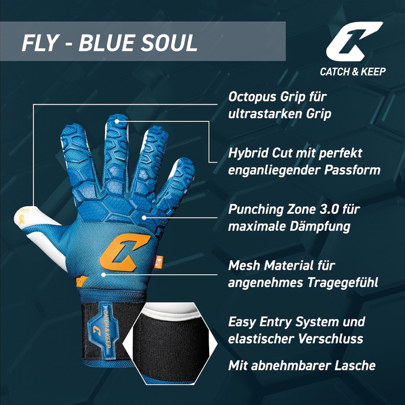 CATCH & KEEP Fly Blue Soul Men's Goalkeeper Gloves Size