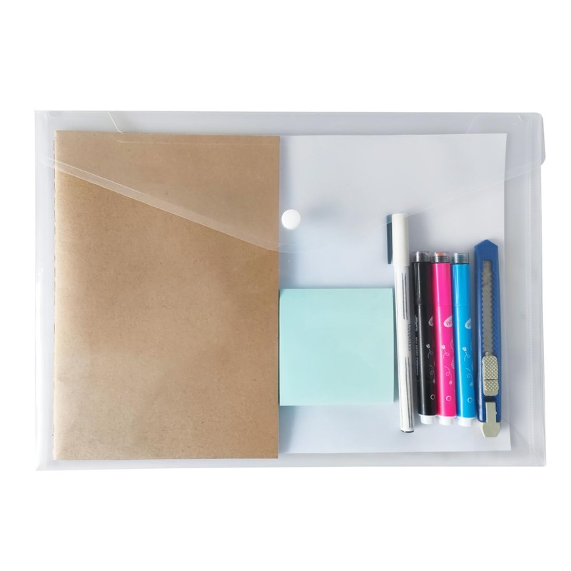 40 Pcs Clear Plastic Envelope with Snap Button Closure, Plastic