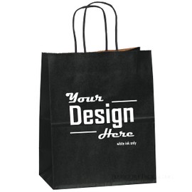 Flexicore Packaging Black Kraft Paper Bags Size: 8 Inch X 4.75 Inch x 10.25 Inch | Count: 25 Bags | Color: Black Custom Printed Logo