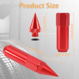 Fancemot M12x1.25 Spikes Wheel Lug Nuts, 20 Pcs Extended Tuner Lug Nuts, 60mm Aluminum Lug Nut (Red)