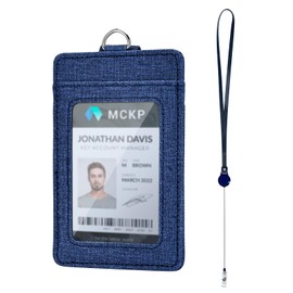PU Leather Retractable Badge Holder with Clear ID Window & 3 Storage Compartments - Double-Sided Vertical ID Card Holder with Neck Lanyard, 23.6inch Reel & Snap Closure for Nurses, Teachers, Blue