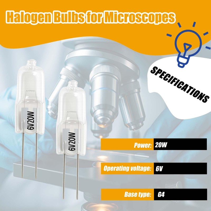 SANJOON 6V 20W G4 Bi-Pin Halogen Bulbs for Microscopes,Replacement Light