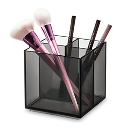 iDesign Sarah Tanno Signature Series Makeup and Brush Holder with 3 Compartments, Plastic Makeup Container for Brushes, Liner, Lipsticks, Grey, RPET 10.41/10.41/10.67