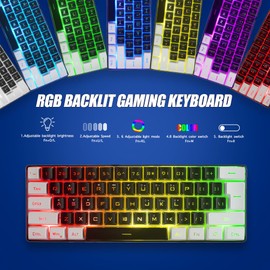 abucow abucow Gaming Keyboard Minimalist Portable Wired Ultra-Compact Mini Imitation 61 Keys RGB Backlit Keyboard (Black-White)