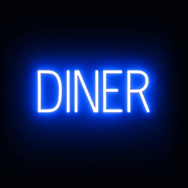 SpellBrite DINER Sign | Neon Diner Sign Look, Blue LED Light Source | Ultra-Bright, Long-Lasting Signs for Business | Indoor Use, Visible from Over 500 Feet with 8 Animations | 17.6" x 6.3"