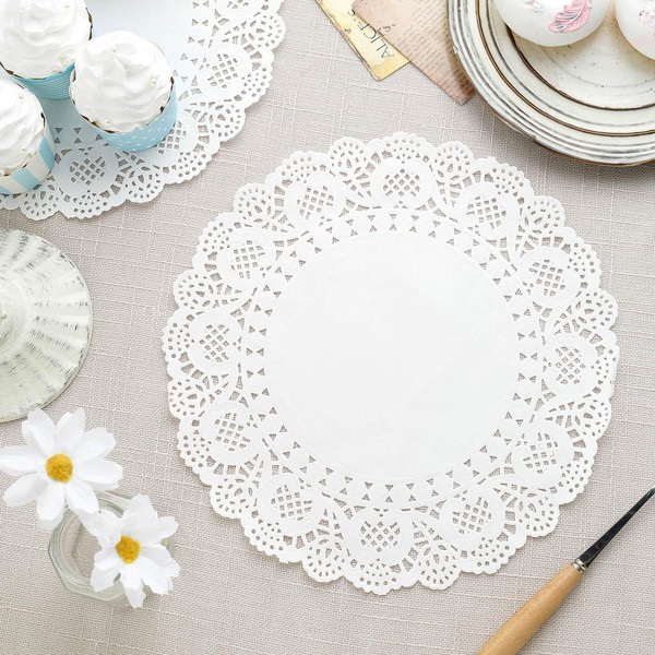 Efavormart 100 Pack Round White Paper Doilies, Food Grade Lace Paper Placemats - 10"