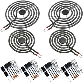 MP22YA Electric Range Burner Element Unit Set（2 pcs MP21YA 8" & 2 pcs MP15YA 6"）with 4pcs 330031 Range Burner Receptacle Kit Fit for Whirl-pool Ken-more Stoves Replace WP660532, WP660533 by AMI PARTS
