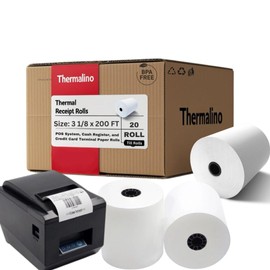 (20 PACK) 3 1/8" × 200' Thermal Paper Receipt Rolls Fits All Clover Flex POS Cash Register Printers Paper For Credit and Debit Card Terminals Machines, 80mm (1)