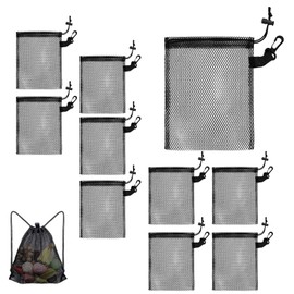 10Pcs Mesh Drawstring Bag Nylon Storage Mesh Bags with Cord Lock Polyester Drawstring Net Bags for Travel Volleyball Golf Beach Toys Collecting 20 X 15 Cm