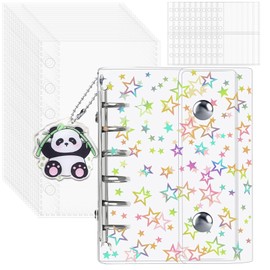 Tourmono Seal Book, A7 Storage Binder for Pushing Goods, Star Pattern Sticker Binder, Girls, Removable, Clear, Notebook, Sticker Storage Album, For Collection, Organization, Display, Refillable, Storage, 30 Transparent Sleeves, Star Pattern Type