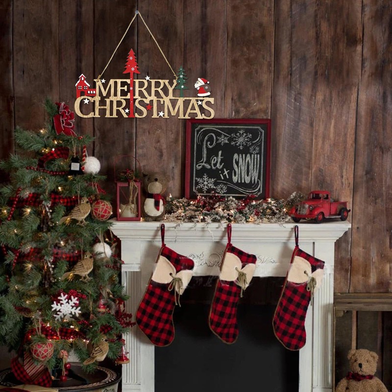 Merry Christmas Sign,Christmas Hanging Ornament,Christmas's Door Plaque Sign,Santa Tree Xmas
