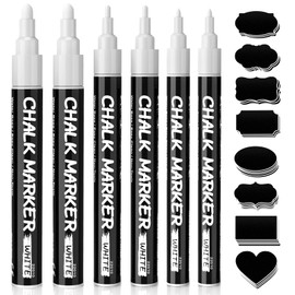 SAKEYR White Chalk Pens, 6 Pack Liquid Chalk Pens, Wipeable Chalk Pens for Blackboards, Glass, Windows, Car Glass, Board, Signs, Bistro - 1, 3, 6mm Tips, Decoration for Christmas