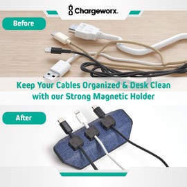 Chargeworx Magnetic Cord Holder, 3 Magnetic Cable Clips Included | Cable Management Desk Organizer, Strong Magnet Office Desk Accessories, Cable Organizer, Wire Management (2-PK Navy)
