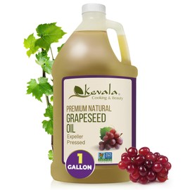 kevala Grapeseed Oil – Non-GMO Expeller Pressed Grape Seed Oil for Cooking, Skincare & Hair; Rich in Antioxidants & Omega-6 Fatty Acids; High Smoke Point Oil – 128 Fl Oz | 1-Pack
