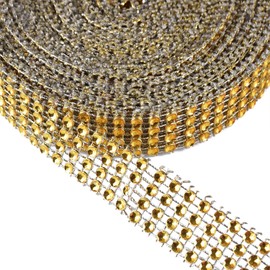 EBOOT 4 Row 10 Yard Acrylic Rhinestone Diamond Ribbon for Wedding Cakes, Birthday Decorations, Baby Shower Events and Arts and Crafts Projects (Gold)
