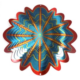 WorldaWhirl Whirligig 3D Wind Spinner Hand Painted Stainless Steel Twister Star (12" Inch, Multi Color Red Blue Yellow)