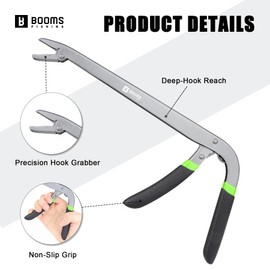 Booms Fishing Hook Remover Tool: 9.5" Stainless Steel Fish Hook Extractor with PTFE Coating - Corrosion Resistant, Easy Grip for Saltwater & Freshwater, R01