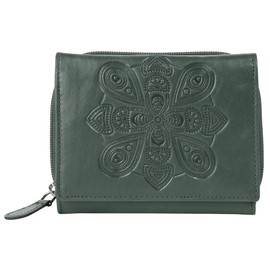 bruno banani Mandala Genuine Leather Women's Purse, Casual Chic Leather Wallet, RFID Protection, Foldable, 10 Card Slots, 021644, dark green