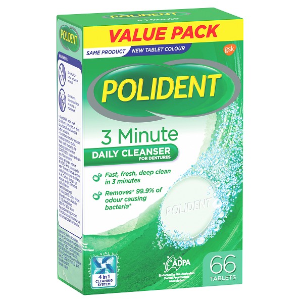 Polident 3 Minute Daily Cleanser Tablets 66 - for Dentures - Expiry 07/24