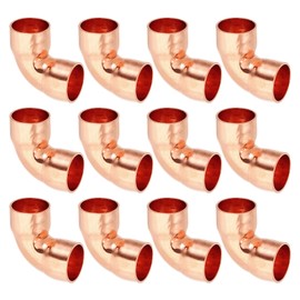 PATIKIL 1/2" ID 0.8mm Thick Elbow Copper Fitting, 12pcs 99.9% Pure Copper Pipe Fitting 90 Degree Short Radius Tube Connector Sweat Solder for HVAC Refrigeration System