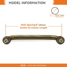 CKB 8" Shower Door Handle. Double Side Shower Door Pull Compatible with 1/4" to 1/2" Glass Thickness. 304 Stainless Steel Glass Door Handle with Gold Plated.