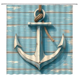 MSAYNFG Anchor Nautical Shower Curtain Rustic Wooden Plank Ocean Coastal Country Retro Vintage Sea Fabric Bathroom Decor Set with Hooks(70" Wx70 H)