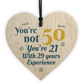 RED OCEAN 50th Birthday Gift Wooden Heart 50 For Dad Mum Sister Friend Funny Sign Keepsake