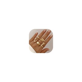 YEEZII Chunky Gold Rings for Women Non Tarnish, 5 PCS 18K Gold Plated Stackable Thumb Ring, Statement Women Rings Set
