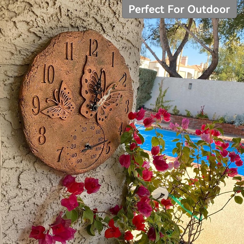 Lily's Home Hanging Wall Clock, Includes a Thermometer, Ideal for