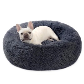 Calming Dog Bed for Medium Dogs, 30 inches Anti-Slip Round Fluffy Plush Faux Fur Medium Pet Bed, Donut Washable Cat Bed, Fits up to 45 lbs Pets, Deep Blue