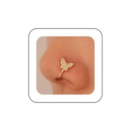 Andelaisi Punk Butterfly Nose Ring Gold Butterfly Nose Cuff Hoop Ring Vintage CZ Butterfly Fake Nose Ring Non Pierced Nose Ring Gothic Clip On Nose Ring Jewelry for Women
