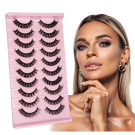 ENSHORE Russian Strip Lashes D Curl Fluffy Eyelashes Faux Mink Lashes 3D Effect Wispy Lashes Soft Thick False Eyelashes 10 Pairs Lash Individual Eyelashes