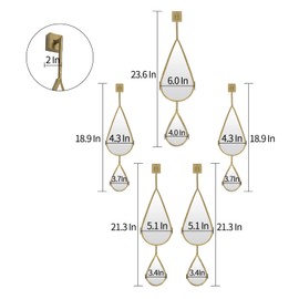 OUSHUAI Gold Teardrop Mirror Set,5pcs Drop Shape Wall Mirror,Gold Tear Drop Mirror for Living Room,Entryway,Hallway,Stairway,Fireplace 5-Pack