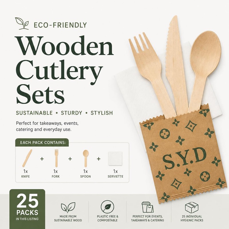 100 PIECE (25 Pack) S.Y.D Disposable Wooden Cutlery Set –