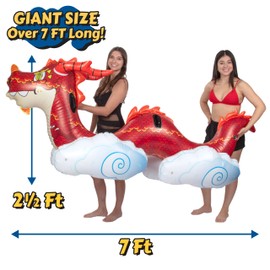 Giant Dragon Pool Float – 2 Person Inflatable Rider Over 7 FT Long with Sturdy Handles, Heavy-Duty PVC, XL Backyard, Beach, Lake, Pool Party Float Toy for Kids, Teens, Adults Summer Outdoor Water Fun