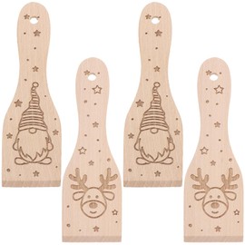 Spruchreif Set of 4 Wooden Scrapers with Engraving Christmas, Raclette Spatula with Gnome and Reindeer, Raclette Spatula Set of 4 with Christmas Motifs, Raclette Scraper Wood Christmas