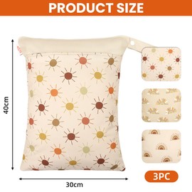 Treer Pack of 3 Nappy Bags for On the Go, Cloth Nappies Wet Bags, Baby Wetbag, Reusable, Waterproof, Washable, Toddler Nappies Organiser Bag with Zip, Red floral, Polka dotted