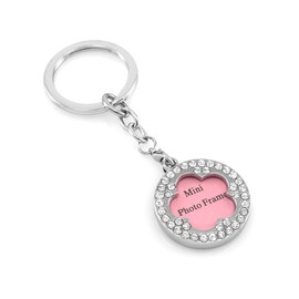 Photo Frame Metal Key chain Key ring CZ Stones (Flower)