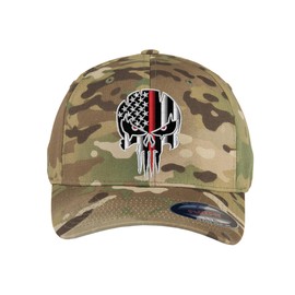 Thin RED LINE - Thin Blue LINE Spartan Helmet Cap. Embroidered. 6477, 6277 Wooly Combed Twill Flex Baseball Hat (S/M, Multicam)
