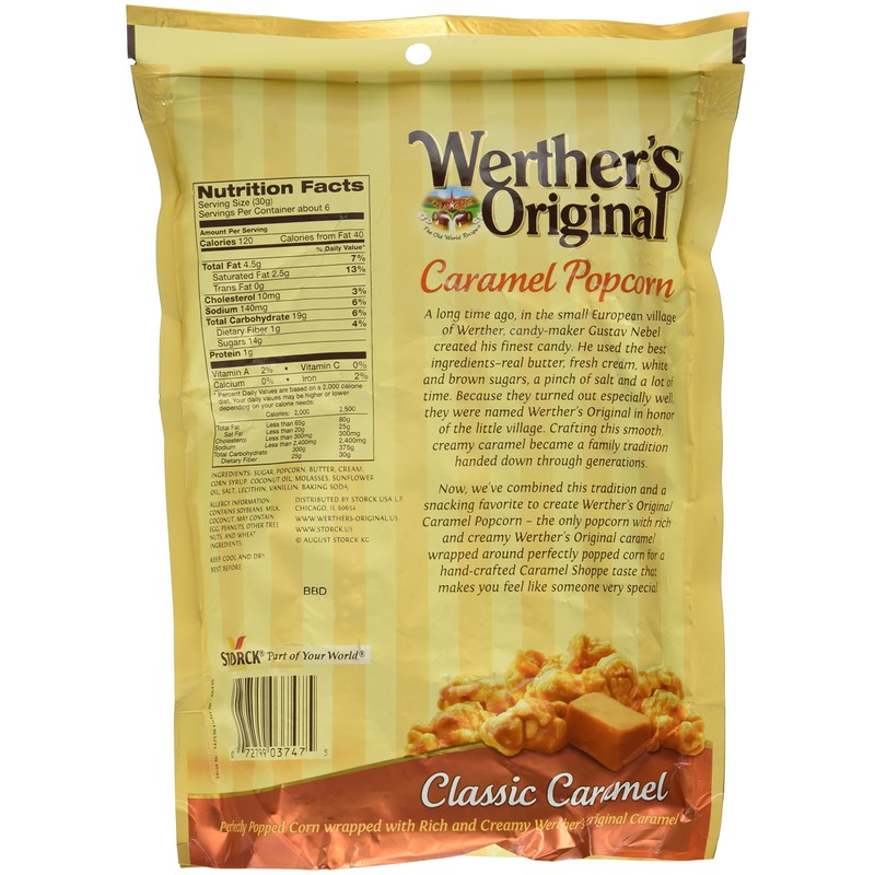 Werther's, Original, Caramel Popcorn, Classic Caramel, 6 Ounce Bag (Pack
