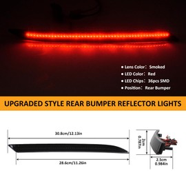 D-Lumina Rear Bumper Reflector Light for Fo-rd Mustang 2018-2025, Red LED Brake Tail Lights Smoked Lens, Pack of 2