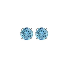 Paris Jewelry Rhodium Plated 1.30 ct Round Created Aquamarine CZ Stud Earrings