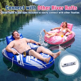 PAFOLO River Tube for Heavy Adult, 55" Large Inflatable River Float, Inflatable Pool Floats with Mesh Bottom, Comfortable Backrest & 2 Cup Holders & Handles,450 lbs Floating for River Lake Beach
