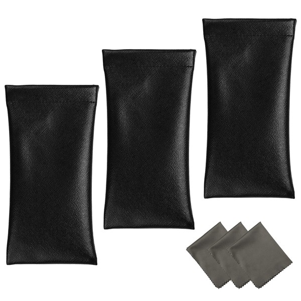 Vemiss 3 Pack Glasses Case,Squeeze Top Soft Portable Pouch for