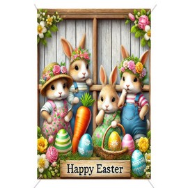 BlissYard Happy Easter Window Cover Banner Rabbit Spring Background Banner Hanging 31x47 Inch Easter Window Cover Party Bunny Banner Decoration Spring Easter Window Decoration