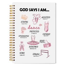 Welshower Christian Ballerina Spiral Notebook Journal, God Says I Am Bible Notebooks for Note Taking, Religious Scripture Journal, Christian Gifts for Women, 5.5x8.3 Inch