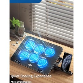 Ventilador para Laptop, Base Enfriador para Laptop con 6 Ventiladores de Refrigeración Silenciosos con Luces LED, 2 Puertos USB y Soporte para Teléfon