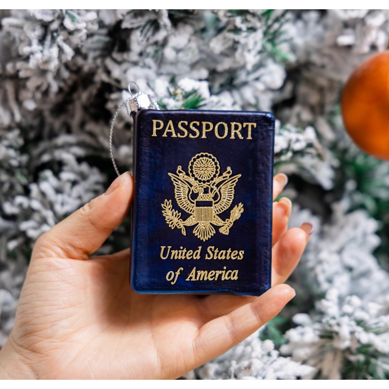 2pcs Hanging Blown Glass Passport Christmas Ornament for Christmas Tree